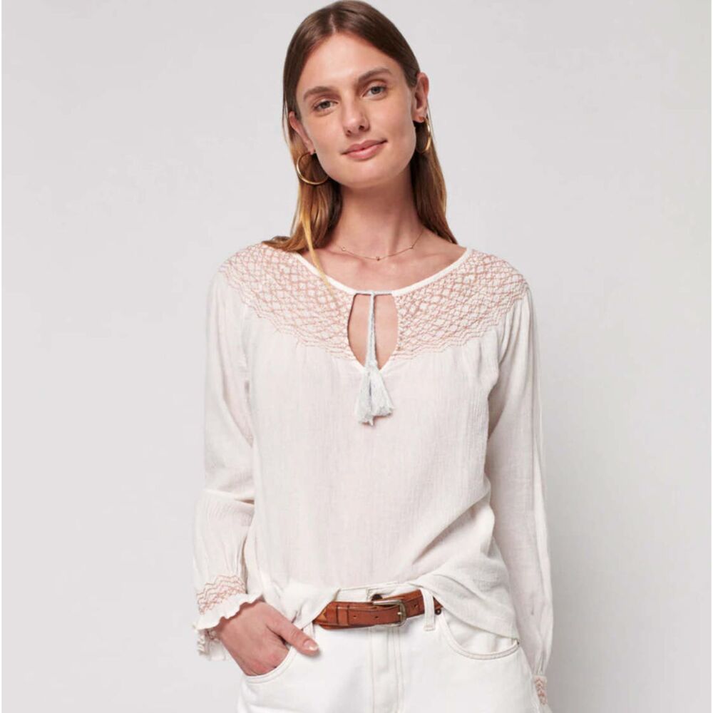 Faherty Laura Embroidered 100% Organic Cotton Top - Whisper White Size S